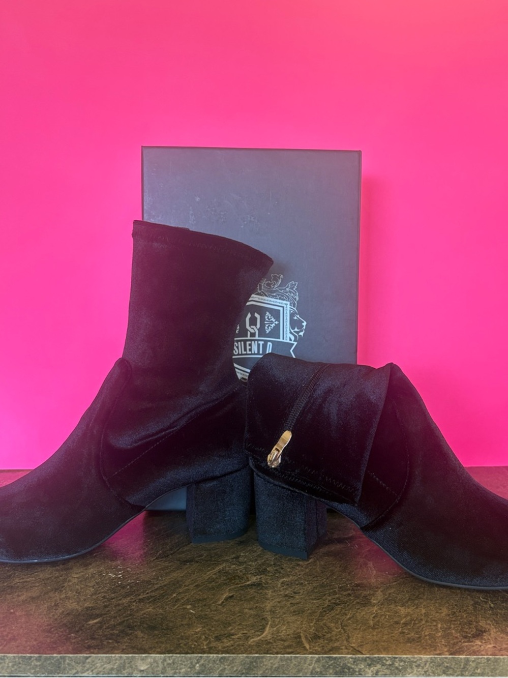 Anthropologie Black Velvet Ankle Boots with Side Zip -